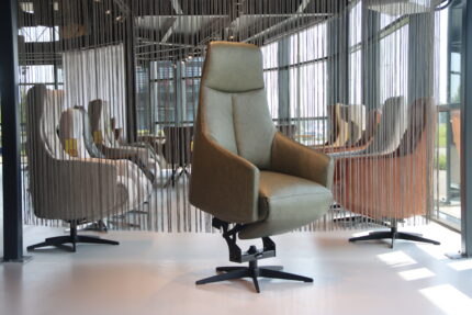 Moderne sta op stoel draai / relaxfauteuil in rundleer Twinz TW-110 van Gealux