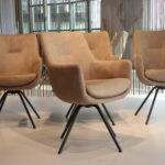 4x Gealux Miami/ Sanne / Gareth / Seattle eetkamerstoel draai in Stof kleur liver/Zand. Direct uit voorraad leverbaar.