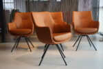4x Gealux Miami/ Sanne / Gareth / Seattle eetkamerstoel draai in Leer kleur Cognac. Direct leverbaar.