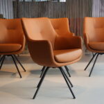 4x Gealux Miami/ Sanne / Gareth / Seattle eetkamerstoel draai in Leer kleur Cognac. Direct leverbaar.