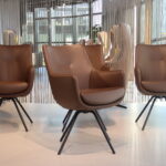4x Gealux Miami/ Sanne / Gareth / Seattle eetkamerstoel met draai functie in Leer Bnetley kleur Bruin. Direct leverbaar.