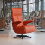 Gealux Relaxfauteuil GLX012-25 Draai manueel verstelbaar in Leer Dino 608 kleur Oranje. Direct leverbaar.